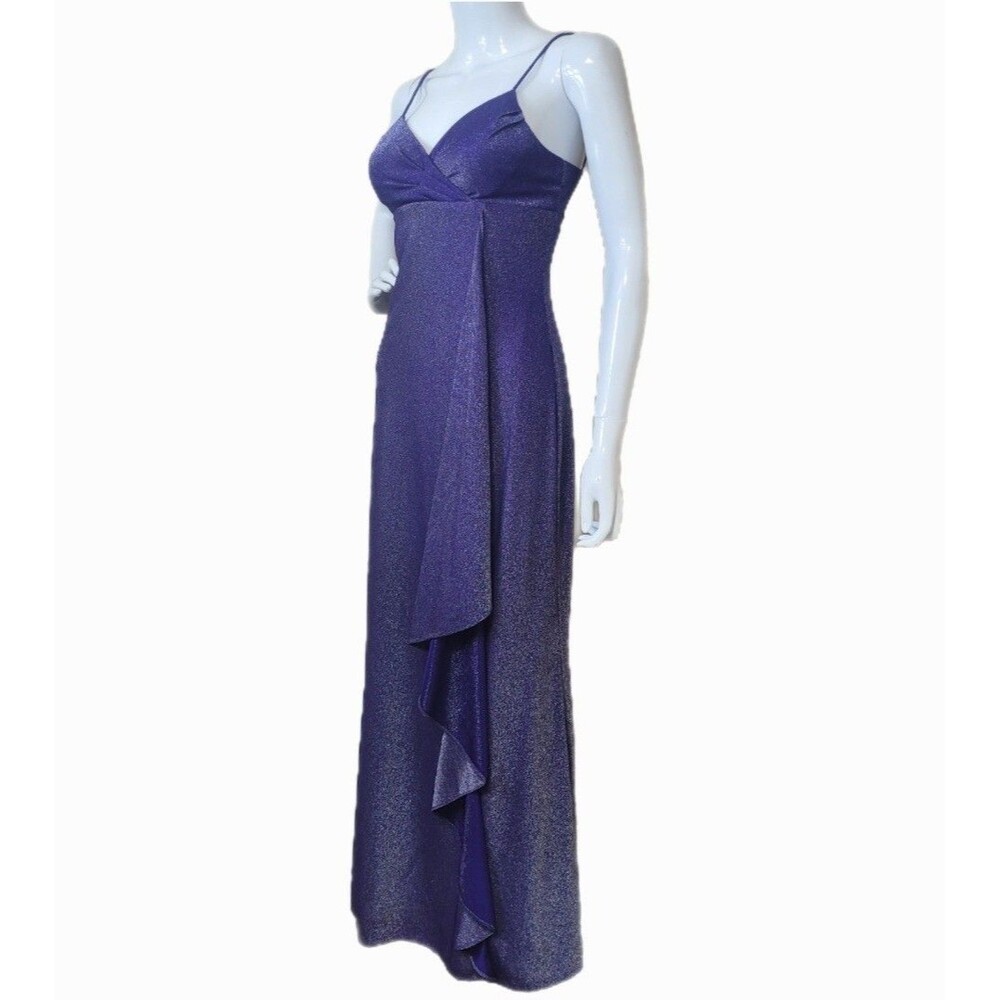 De Laru Dress Womens Size 9 10 Long Purple Metallic Spaghetti Strap Dress - Picture 2 of 8